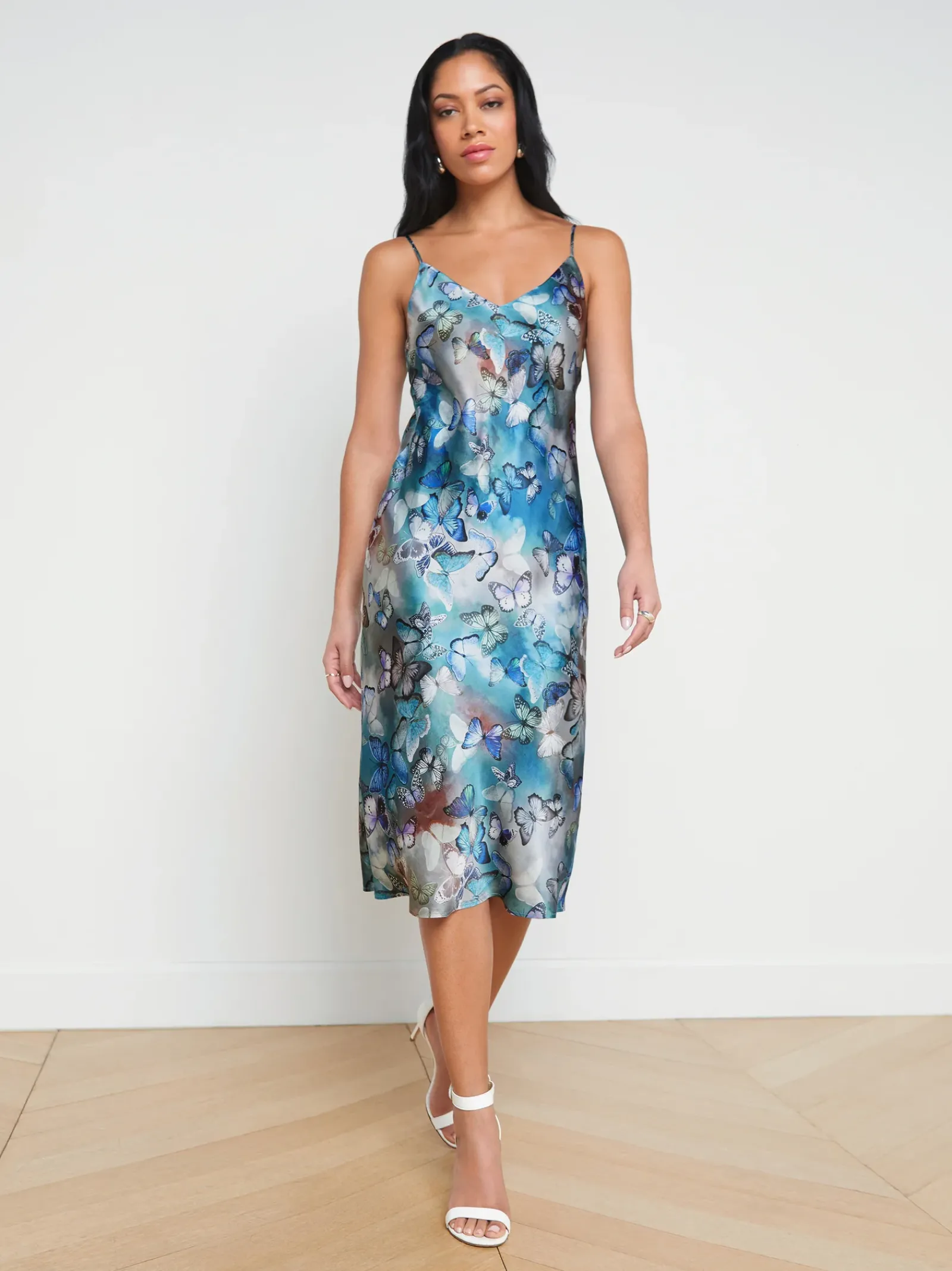 L'AGENCE Online Exclusives|Spring Collection|Jodie Silk Slip Dress Multi Butterfly Cloud