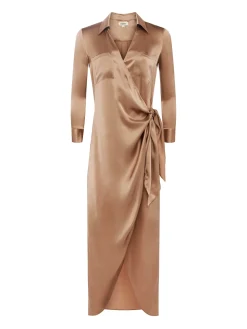 L'AGENCE Resort Collection|Maternity|Kadi Silk Wrap Dress Dark Cappuccino