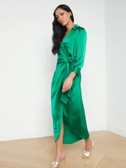 L'AGENCE Spring Collection|Silks|Kadi Silk Wrap Dress Sea Green