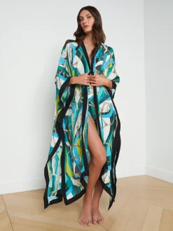 L'AGENCE Spring Collection|Swimwear|Kara Silk-Blend Kimono Cover-up Multi