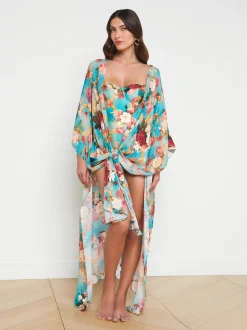 L'AGENCE Spring '24 Catalog|Spring Collection|Kara Silk-Blend Kimono Cover-up Multi Floral