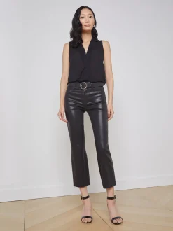 L'AGENCE All Things Black|Back in Stock|Kendra Coated Cropped Flare Jean Noir Coated