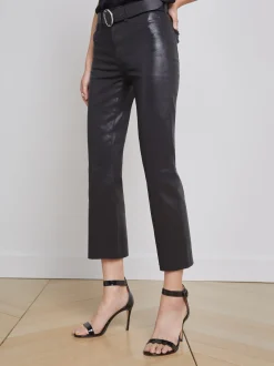 L'AGENCE All Things Black|Back in Stock|Kendra Coated Cropped Flare Jean Noir Coated