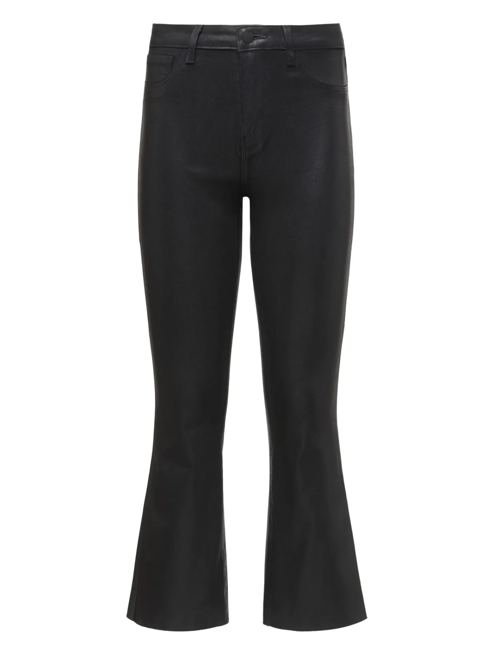 L'AGENCE All Things Black|Back in Stock|Kendra Coated Cropped Flare Jean Noir Coated