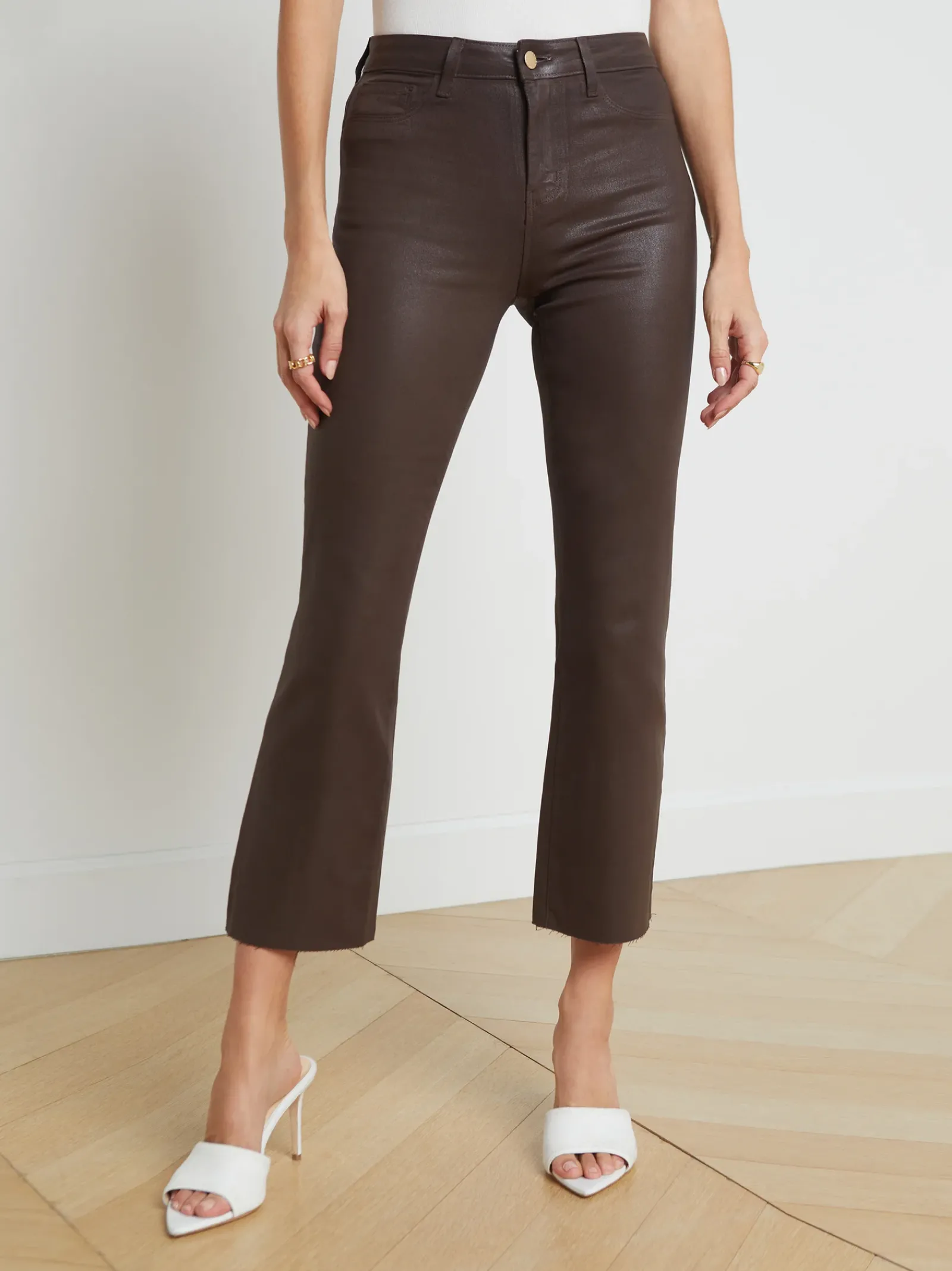L'AGENCE Petite|Flare & Bootcut|Kendra Coated Cropped Flare Jean Espresso Coated