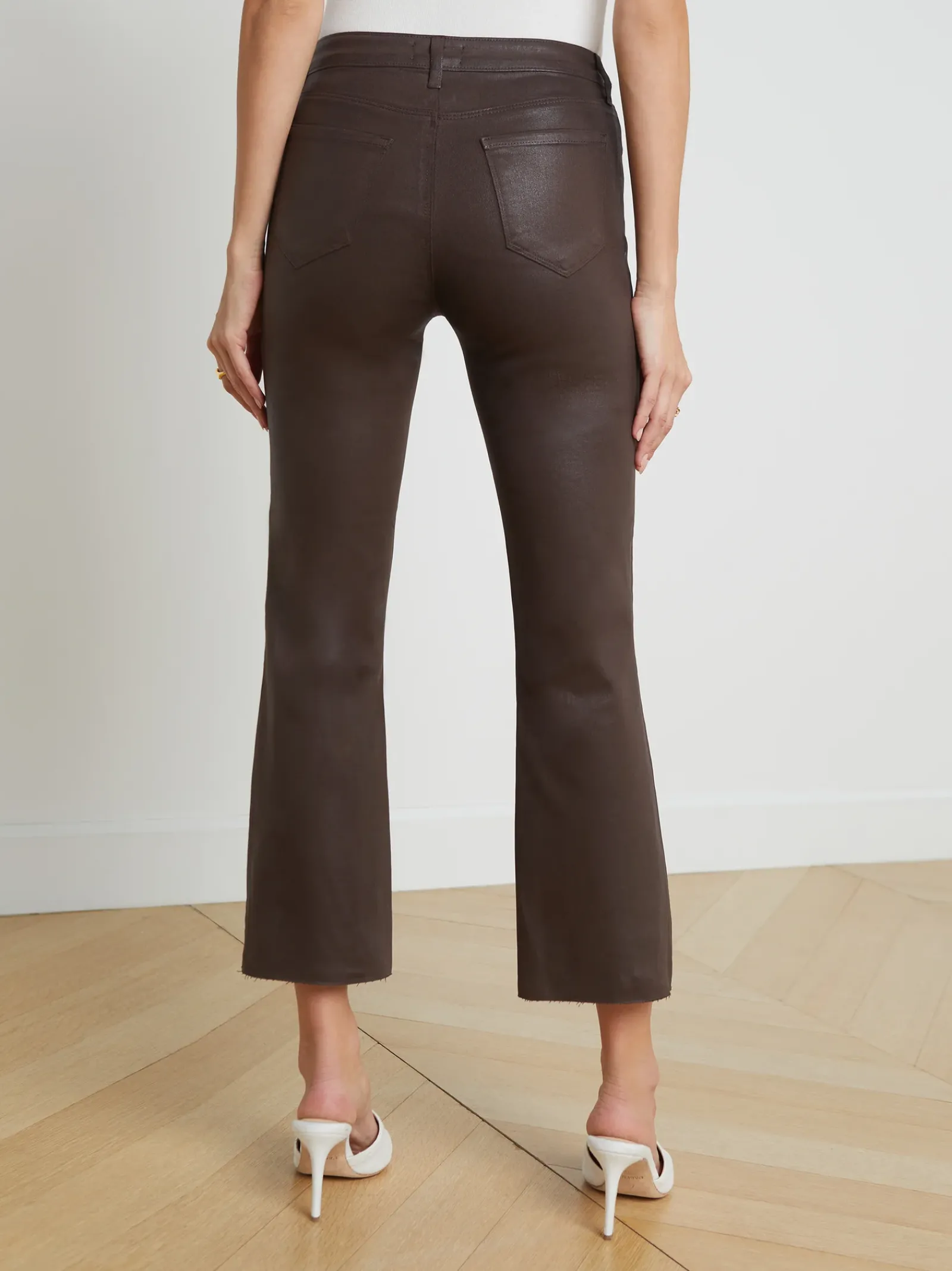 L'AGENCE Petite|Flare & Bootcut|Kendra Coated Cropped Flare Jean Espresso Coated