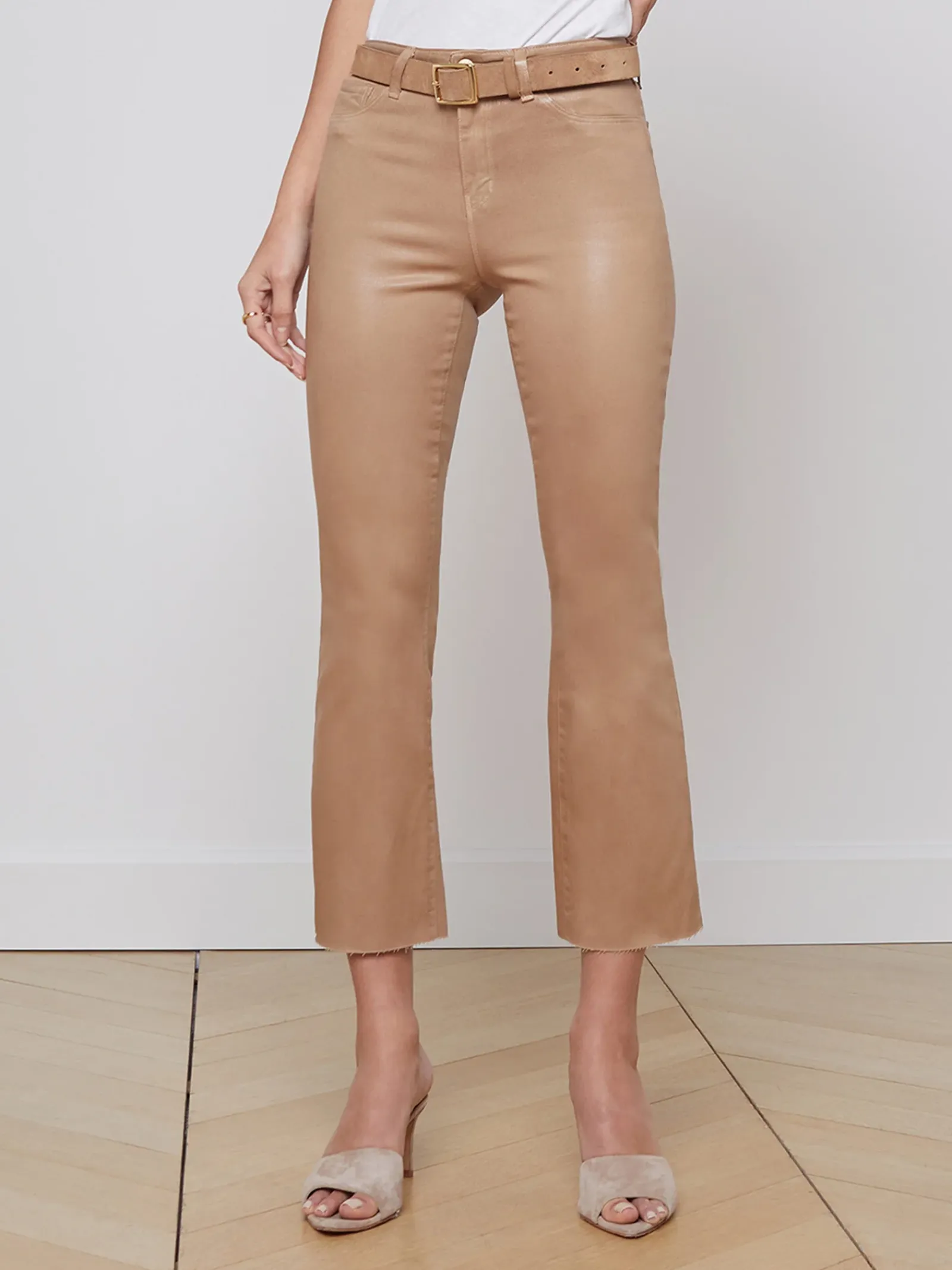 L'AGENCE Petite|Flare & Bootcut|Kendra Coated Cropped Flare Jean Cappuccino Coated