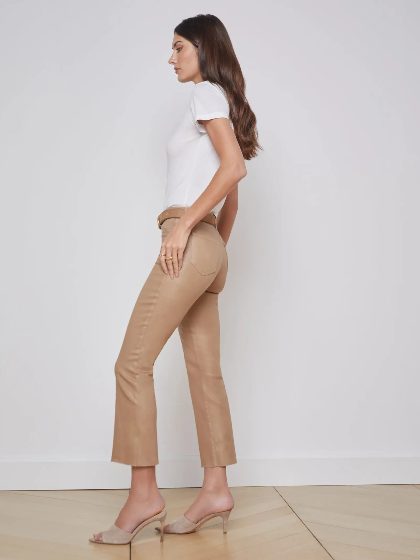 L'AGENCE Petite|Flare & Bootcut|Kendra Coated Cropped Flare Jean Cappuccino Coated