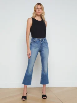 L'AGENCE Back in Stock|Petite|Kendra Cropped Flare Jean Laguna