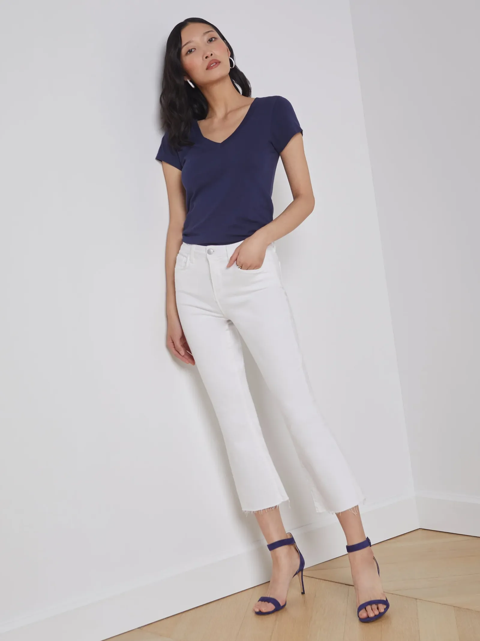 L'AGENCE Nouveau Whites|Petite|Kendra Cropped Flare Jean Blanc