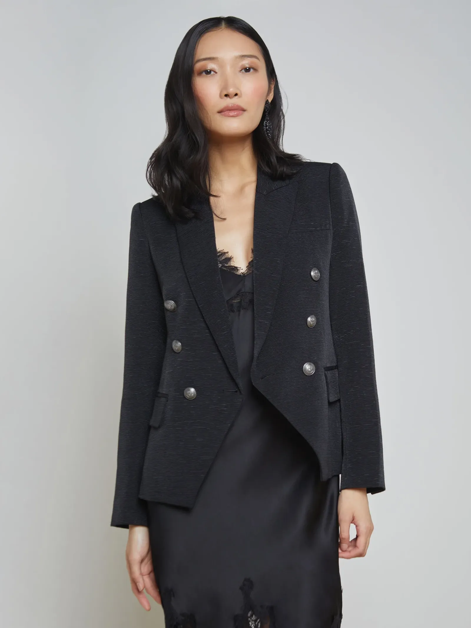 L'AGENCE All Things Black|Maternity|Kenzie Blazer Black/Brushed Gunmetal