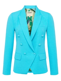 L'AGENCE Spring Collection|Blazers & Jackets|Kenzie Cotton-Blend Blazer Blue Atoll/Multi Belt