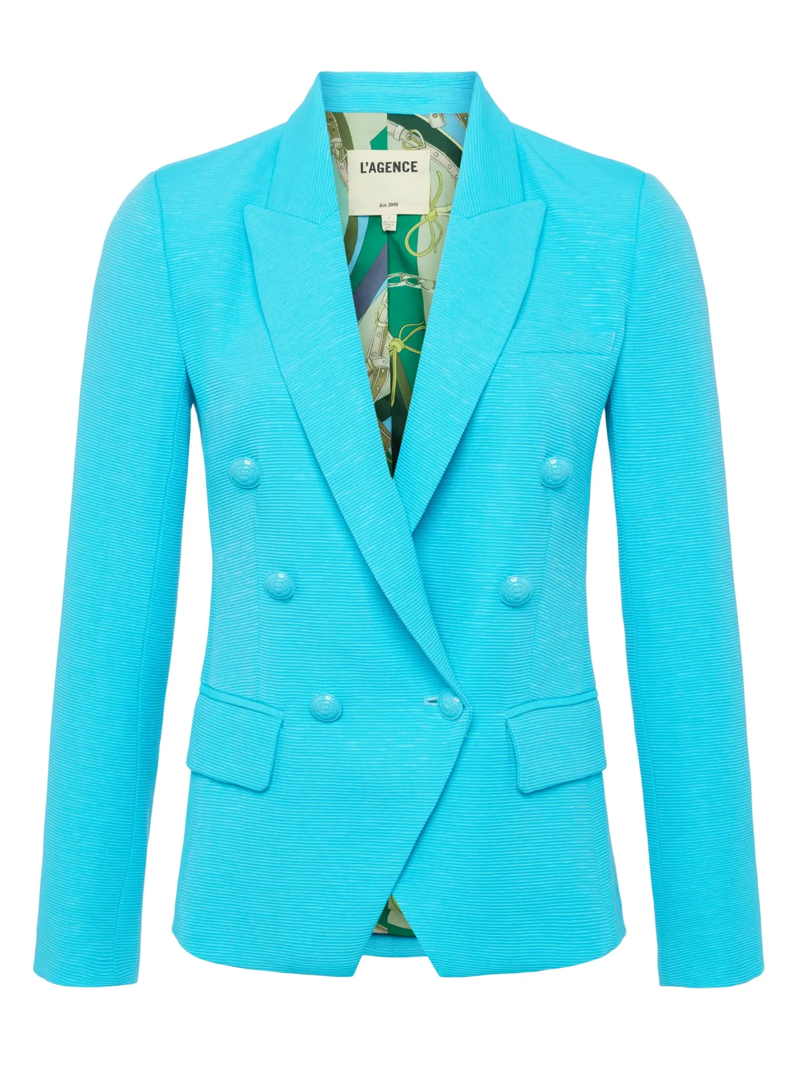 L'AGENCE Spring Collection|Blazers & Jackets|Kenzie Cotton-Blend Blazer Blue Atoll/Multi Belt