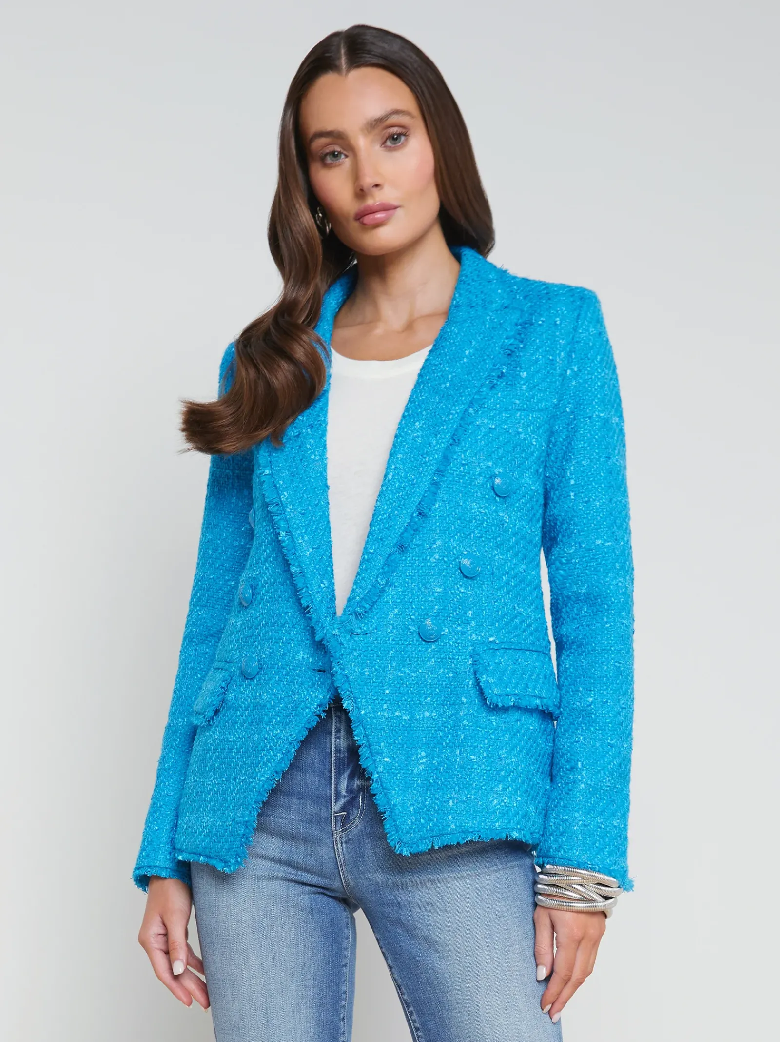 L'AGENCE Spring Collection|Blazers & Jackets|Kenzie Fringe Blazer Caribbean Blue