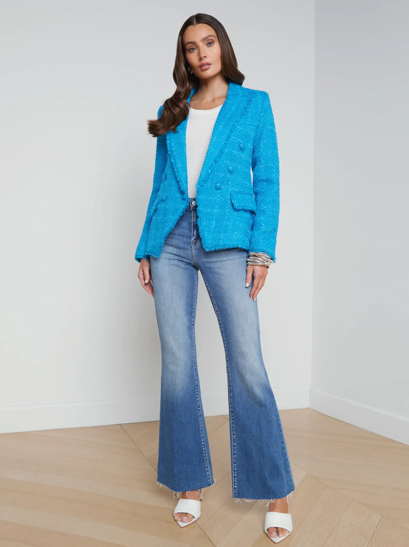 L'AGENCE Spring Collection|Blazers & Jackets|Kenzie Fringe Blazer Caribbean Blue