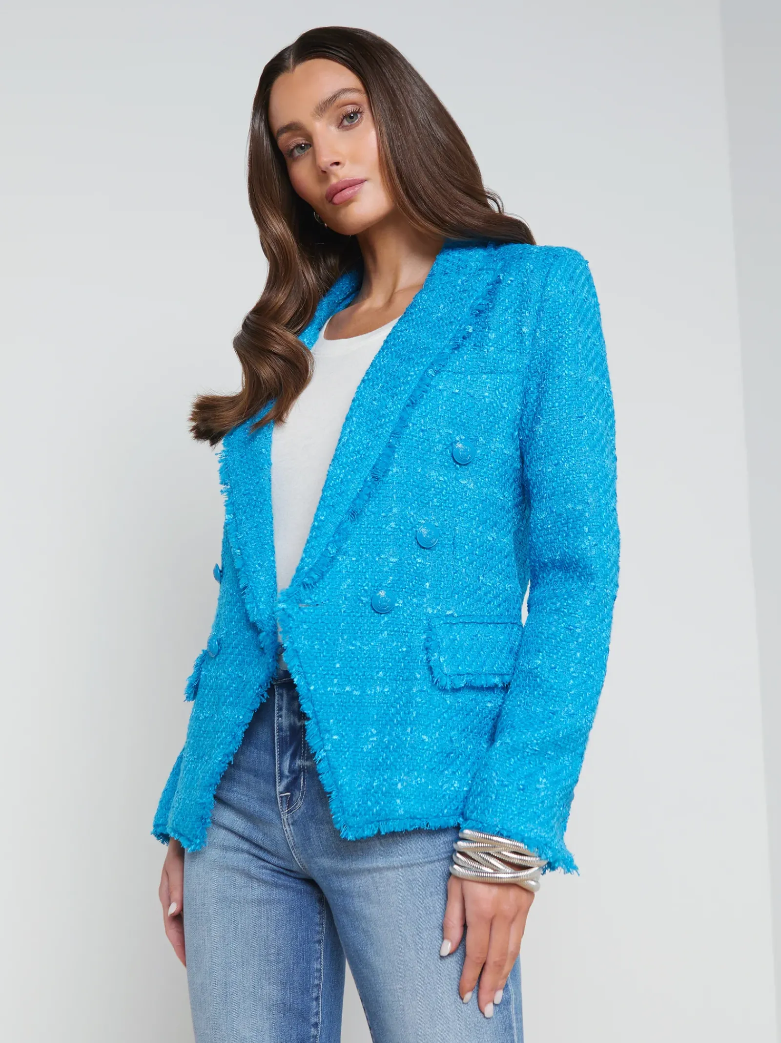 L'AGENCE Spring Collection|Blazers & Jackets|Kenzie Fringe Blazer Caribbean Blue