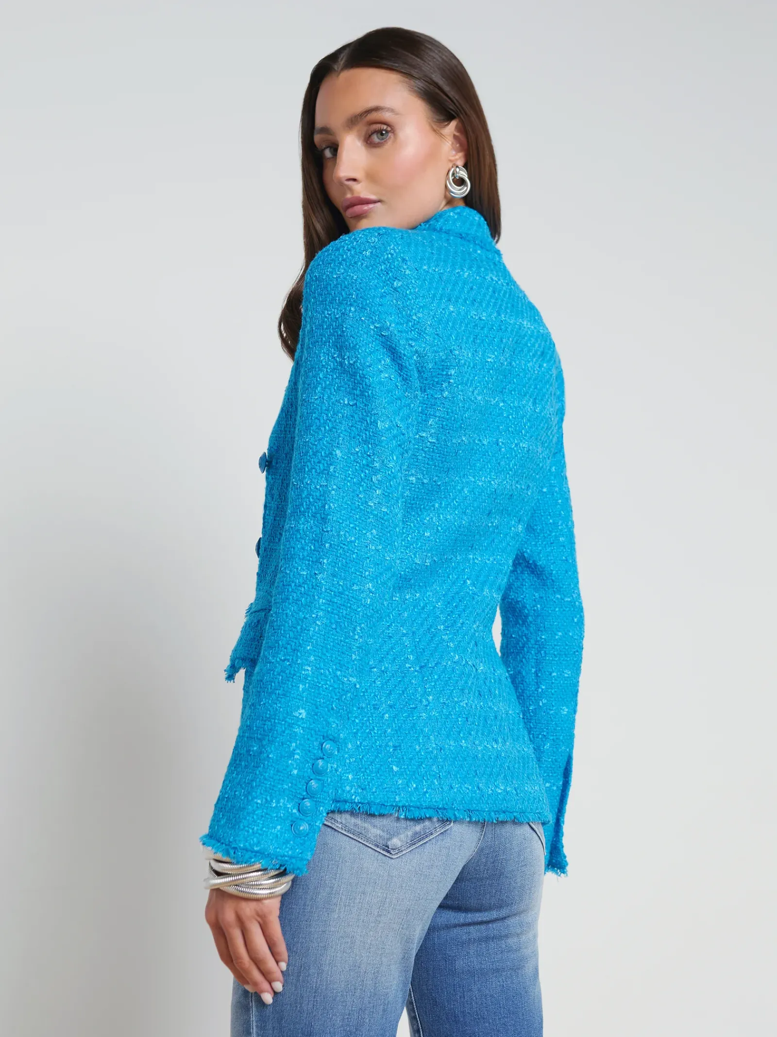 L'AGENCE Spring Collection|Blazers & Jackets|Kenzie Fringe Blazer Caribbean Blue