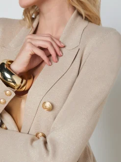 L'AGENCE Sets|Spring '24 Catalog|Kenzie Metallic Knit Blazer Pale Khaki