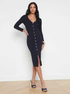 L'AGENCE Spring Collection|Knitwear|Kyra Ribbed Duster Dress Midnight/Gold