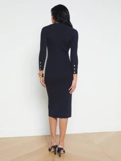 L'AGENCE Spring Collection|Knitwear|Kyra Ribbed Duster Dress Midnight/Gold