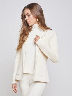 L'AGENCE Nouveau Whites|Back in Stock|Lacey Knit Blazer Porcelain