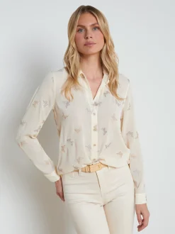 L'AGENCE Print Edition|Spring Collection|Laurent Embroidered Blouse Ecru Multi Small Butterfly Embroidery
