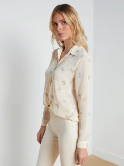 L'AGENCE Print Edition|Spring Collection|Laurent Embroidered Blouse Ecru Multi Small Butterfly Embroidery