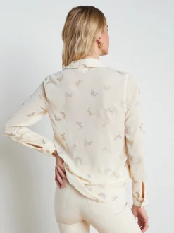 L'AGENCE Print Edition|Spring Collection|Laurent Embroidered Blouse Ecru Multi Small Butterfly Embroidery
