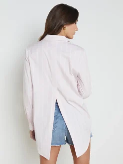 L'AGENCE Spring Collection|Blouses & Tops|Layla Back-Vent Poplin Tunic Lilac Snow/White Stripe
