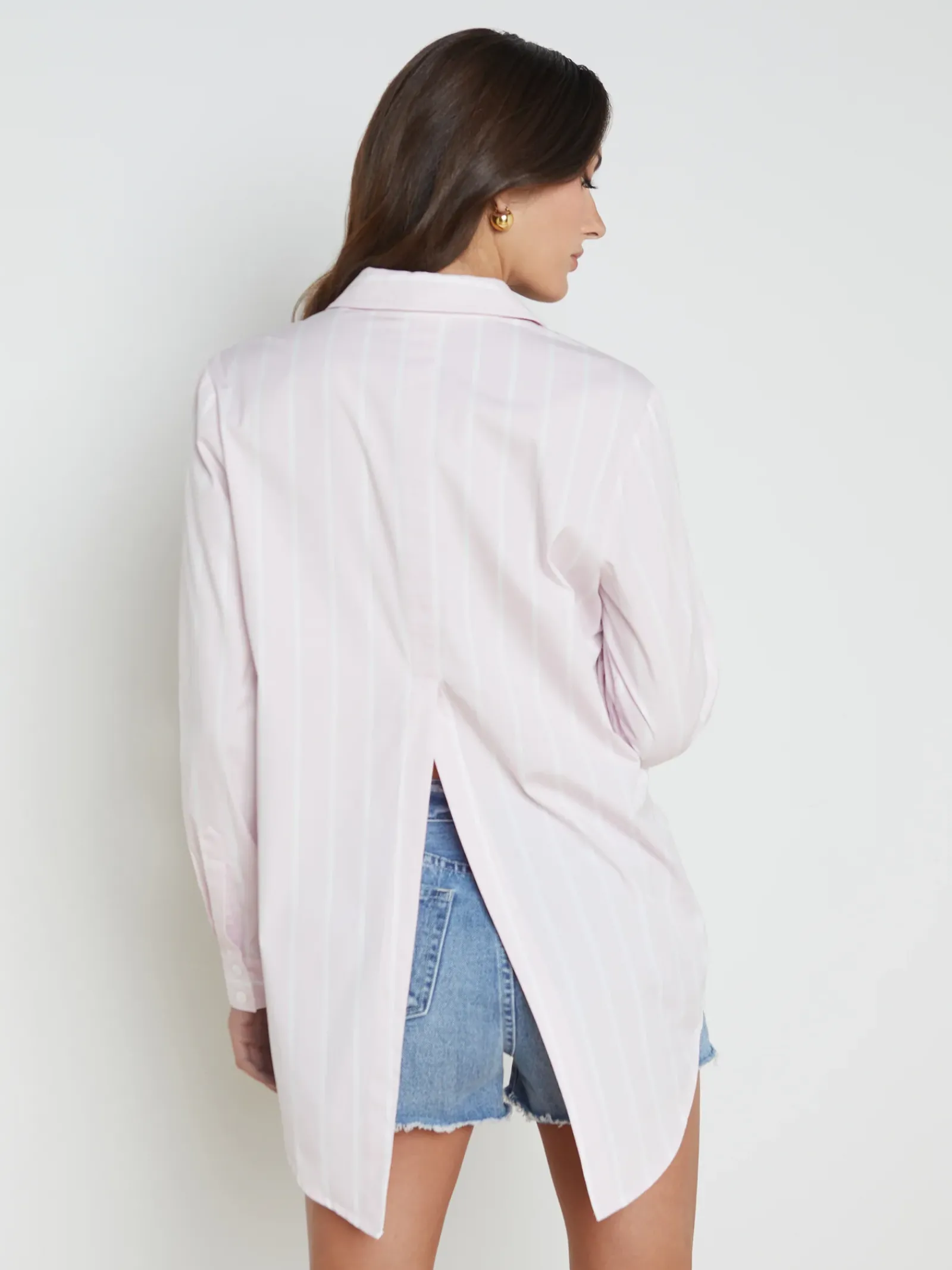 L'AGENCE Spring Collection|Blouses & Tops|Layla Back-Vent Poplin Tunic Lilac Snow/White Stripe
