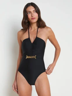 L'AGENCE Spring Collection|Swimwear|Leila Halter One-Piece Swimsuit Black