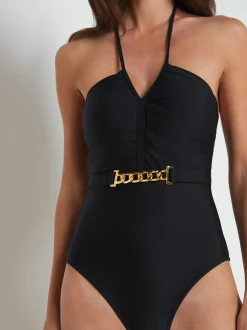 L'AGENCE Spring Collection|Swimwear|Leila Halter One-Piece Swimsuit Black
