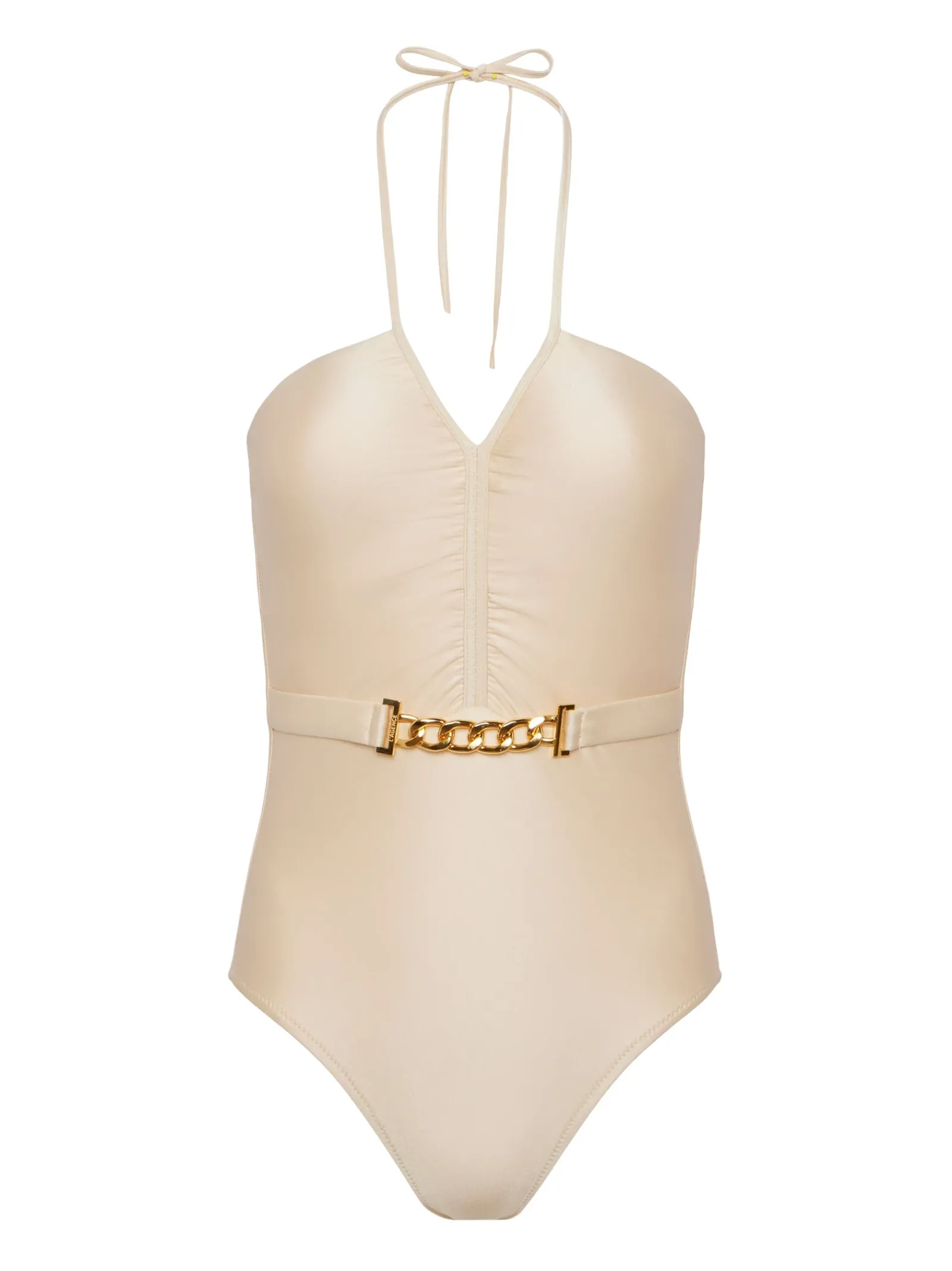 L'AGENCE Spring Collection|Swimwear|Leila Halter One-Piece Swimsuit Champagne