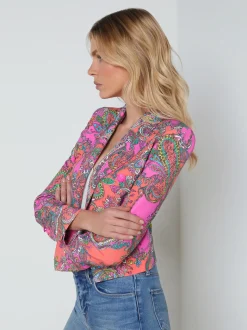 L'AGENCE Print Edition|Spring Collection|Lila Open-Front Blazer Rhodamine Multi Bright Pop Paisley