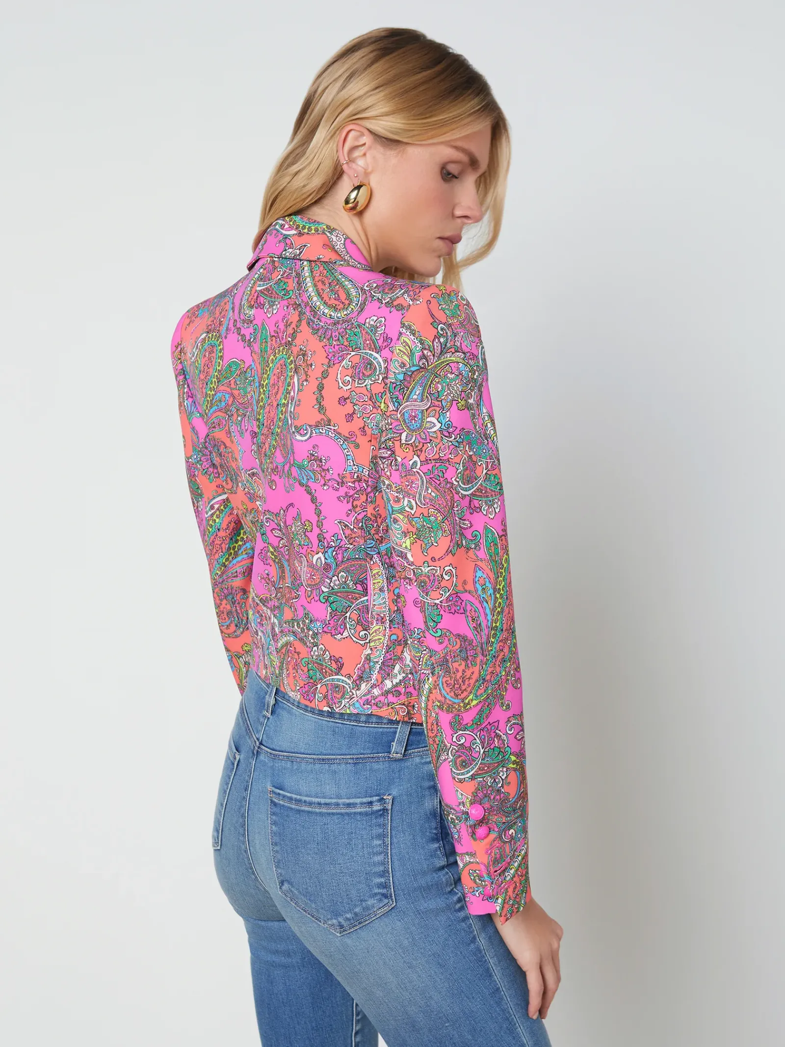 L'AGENCE Print Edition|Spring Collection|Lila Open-Front Blazer Rhodamine Multi Bright Pop Paisley