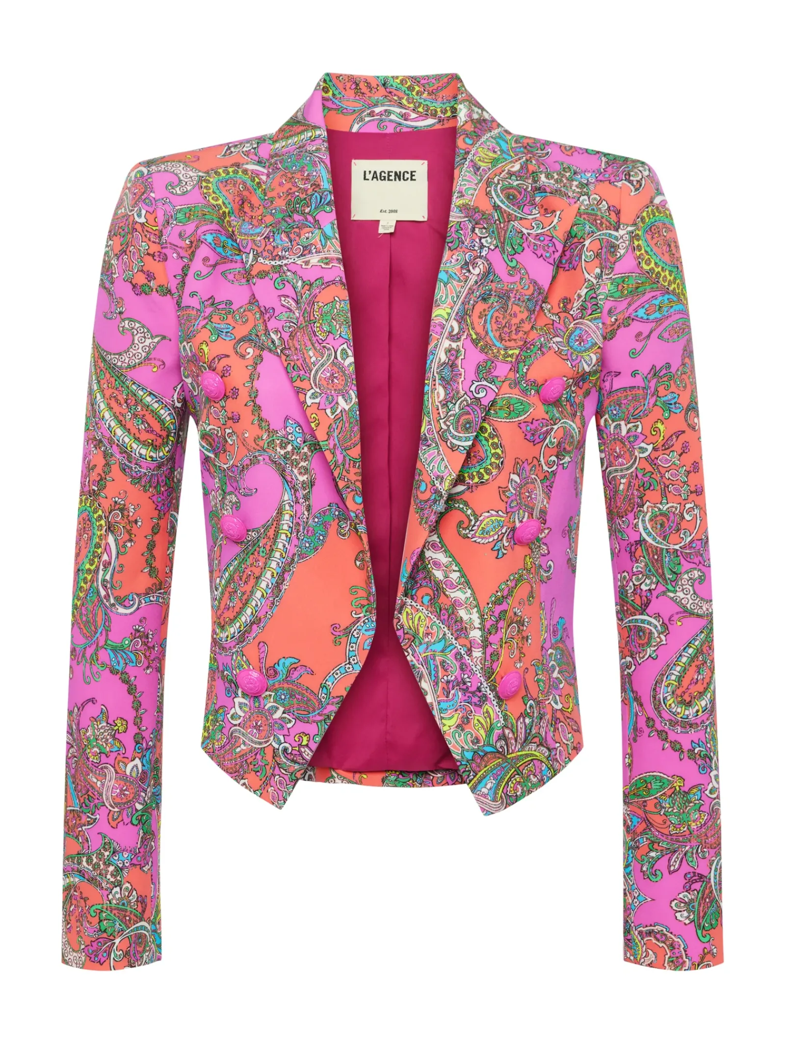 L'AGENCE Print Edition|Spring Collection|Lila Open-Front Blazer Rhodamine Multi Bright Pop Paisley