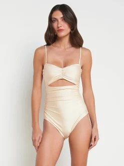 L'AGENCE Spring Collection|Swimwear|Lily Cut-Out One-Piece Swimsuit Champagne