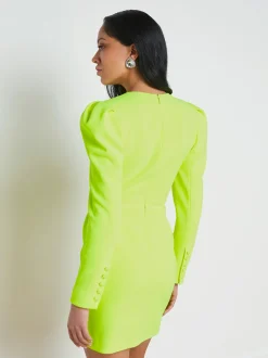 L'AGENCE Spring Collection|Dresses & Jumpsuits|Linnie Front-Pleat Dress Neon Citrus