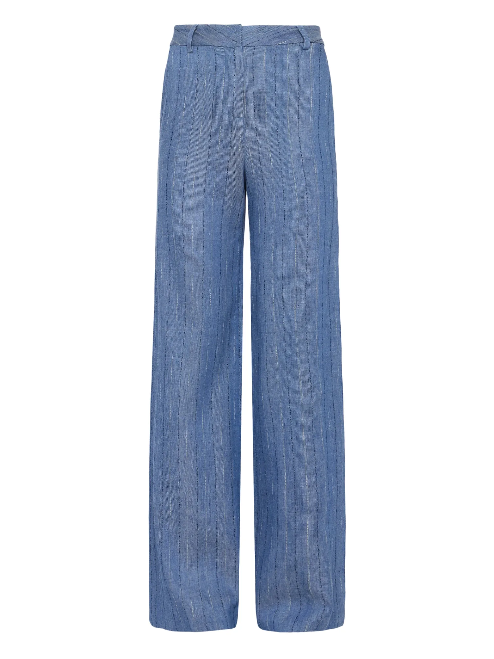 L'AGENCE Sets|Spring Collection|Livvy Linen-Blend Straight Leg Trouser Slate Blue Pinstripe