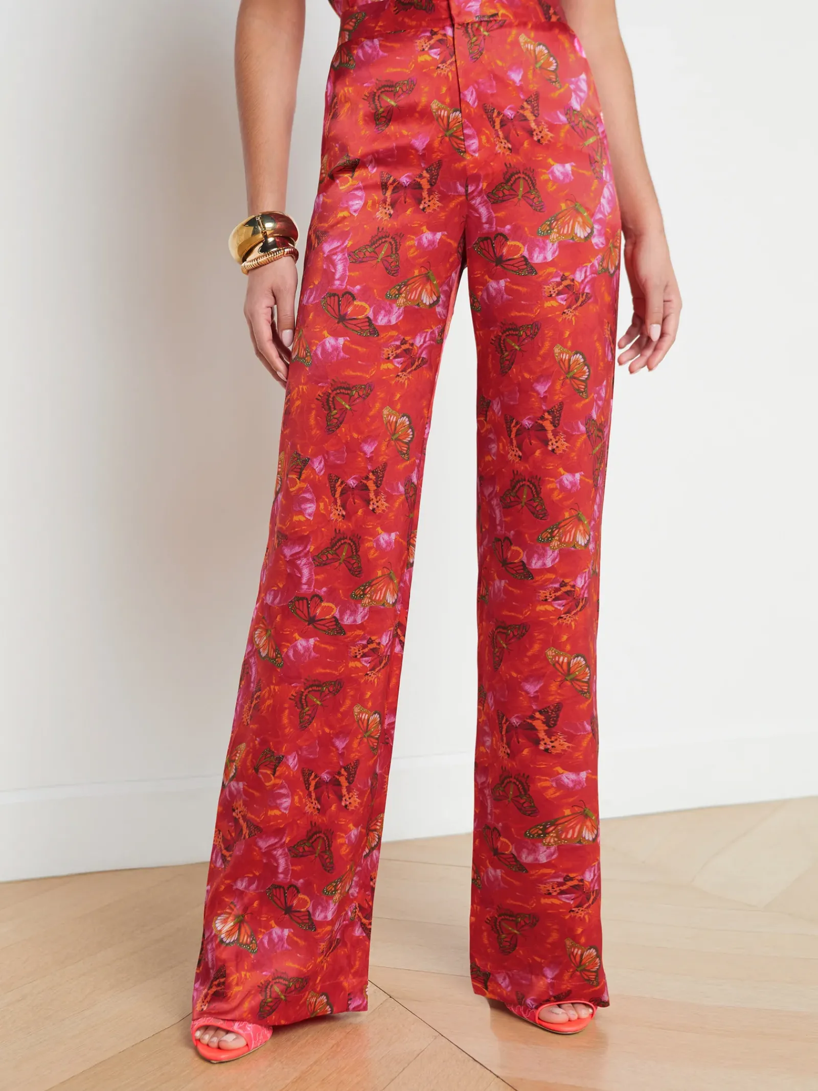 L'AGENCE Sets|Print Edition|Livvy Silk Straight-Leg Trouser Multi Butterfly Petal