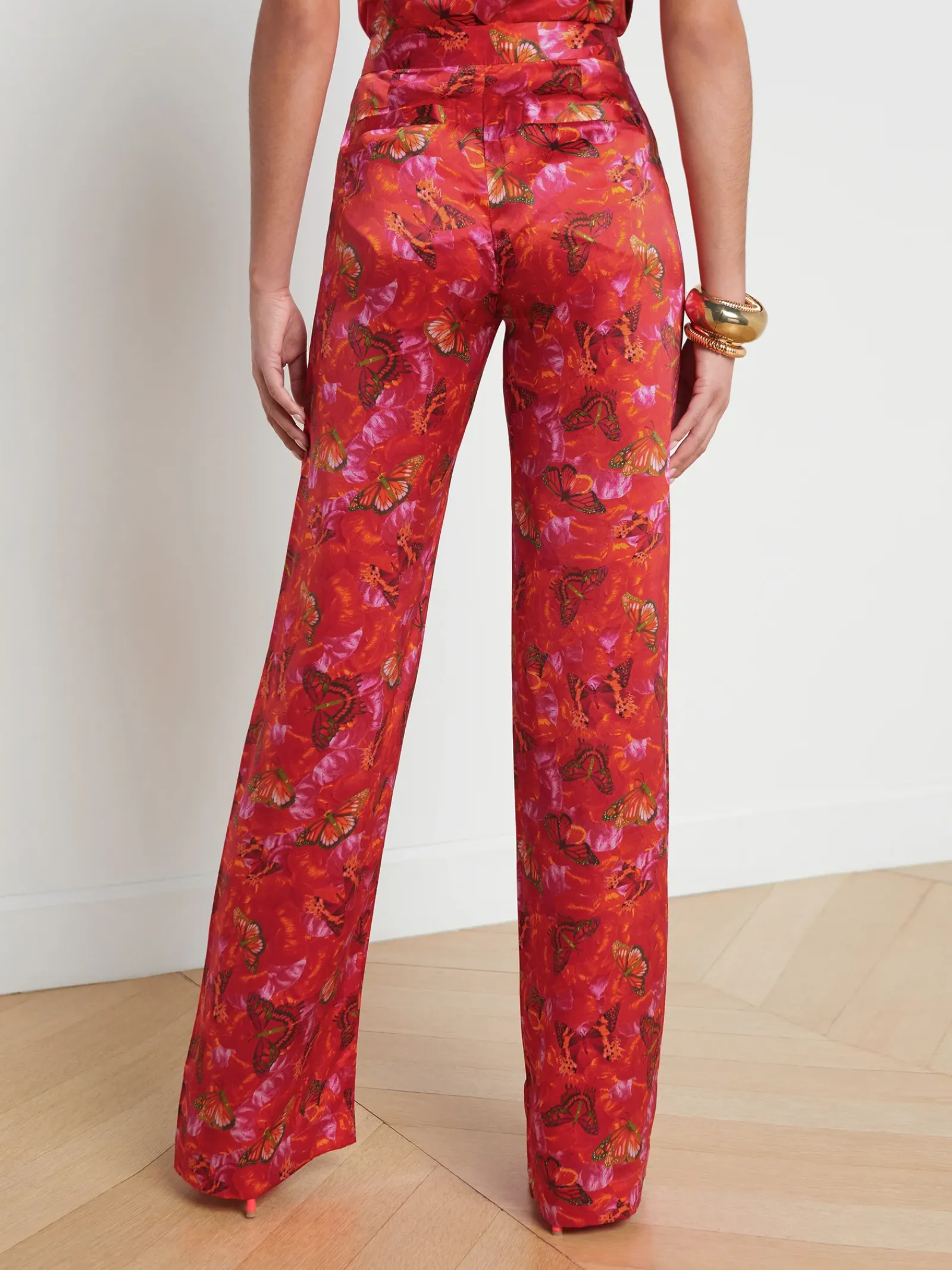L'AGENCE Sets|Print Edition|Livvy Silk Straight-Leg Trouser Multi Butterfly Petal