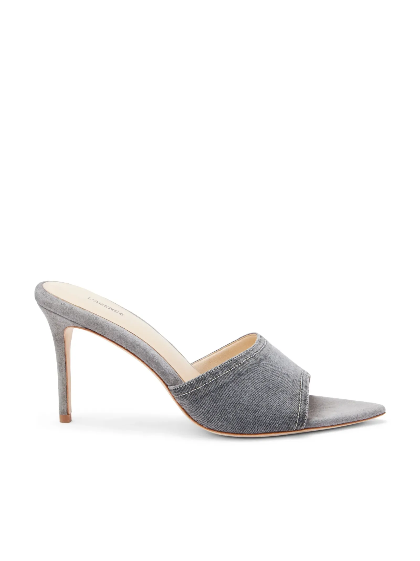 L'AGENCE Resort Collection|Mules|Lolita Open Toe Mule Grey Denim