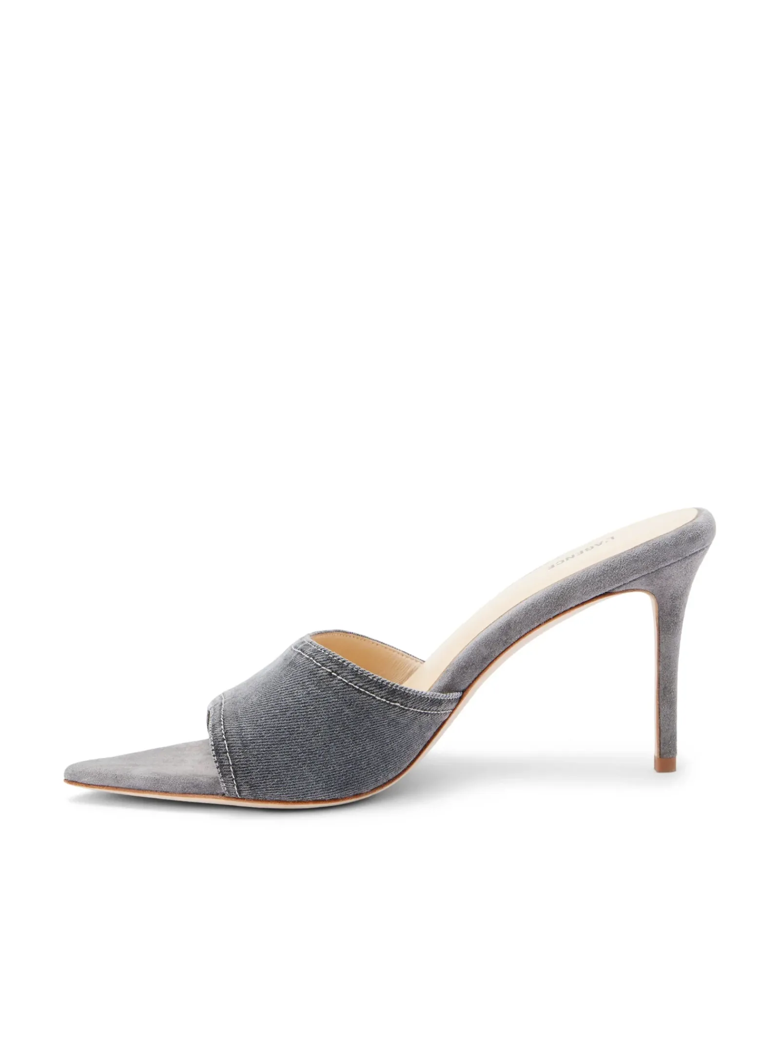 L'AGENCE Resort Collection|Mules|Lolita Open Toe Mule Grey Denim