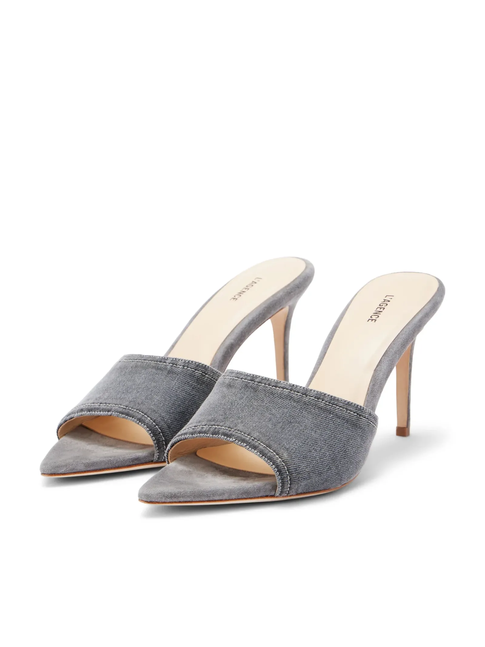 L'AGENCE Resort Collection|Mules|Lolita Open Toe Mule Grey Denim