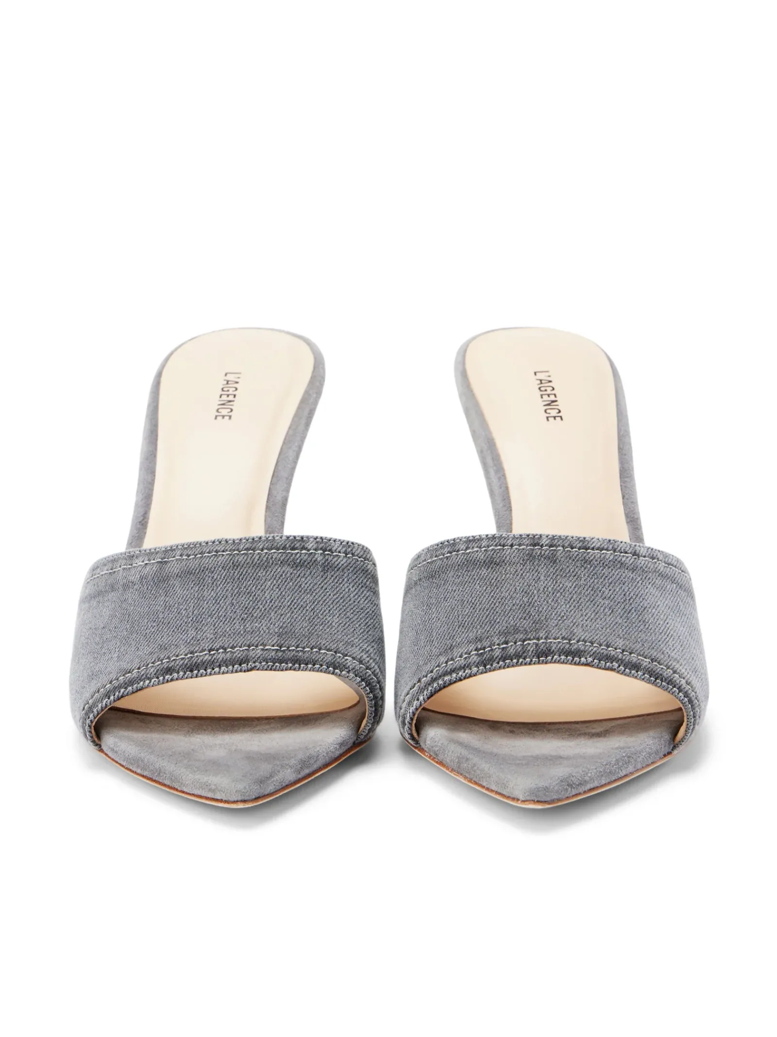 L'AGENCE Resort Collection|Mules|Lolita Open Toe Mule Grey Denim