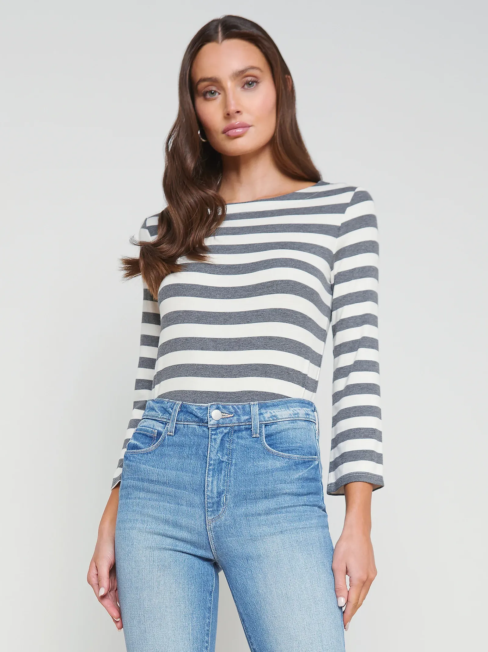 L'AGENCE Spring Collection|Lucille Boatneck Top Marengo/White Stripe