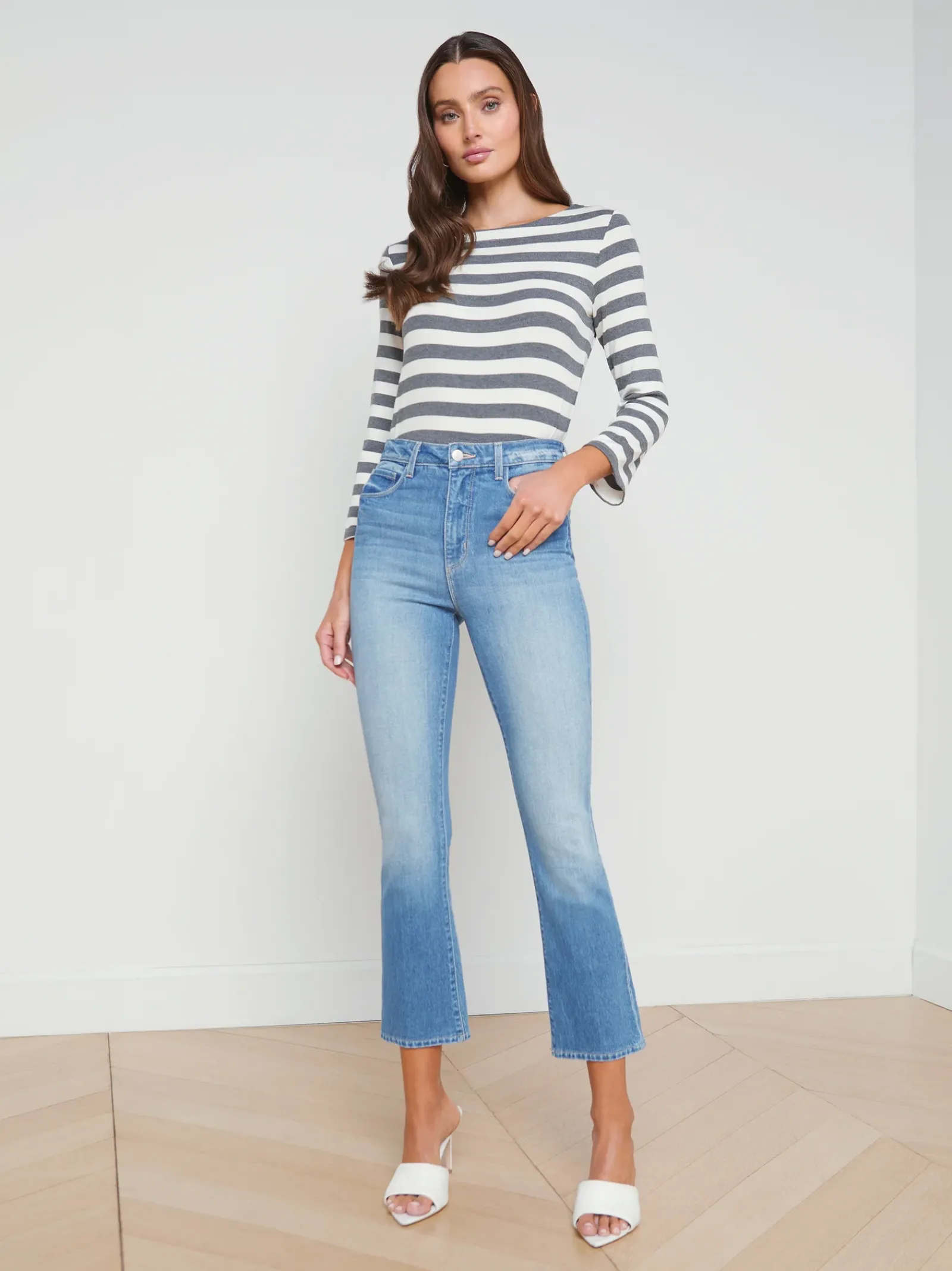 L'AGENCE Spring Collection|Lucille Boatneck Top Marengo/White Stripe