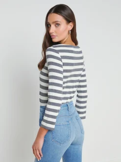 L'AGENCE Spring Collection|Lucille Boatneck Top Marengo/White Stripe