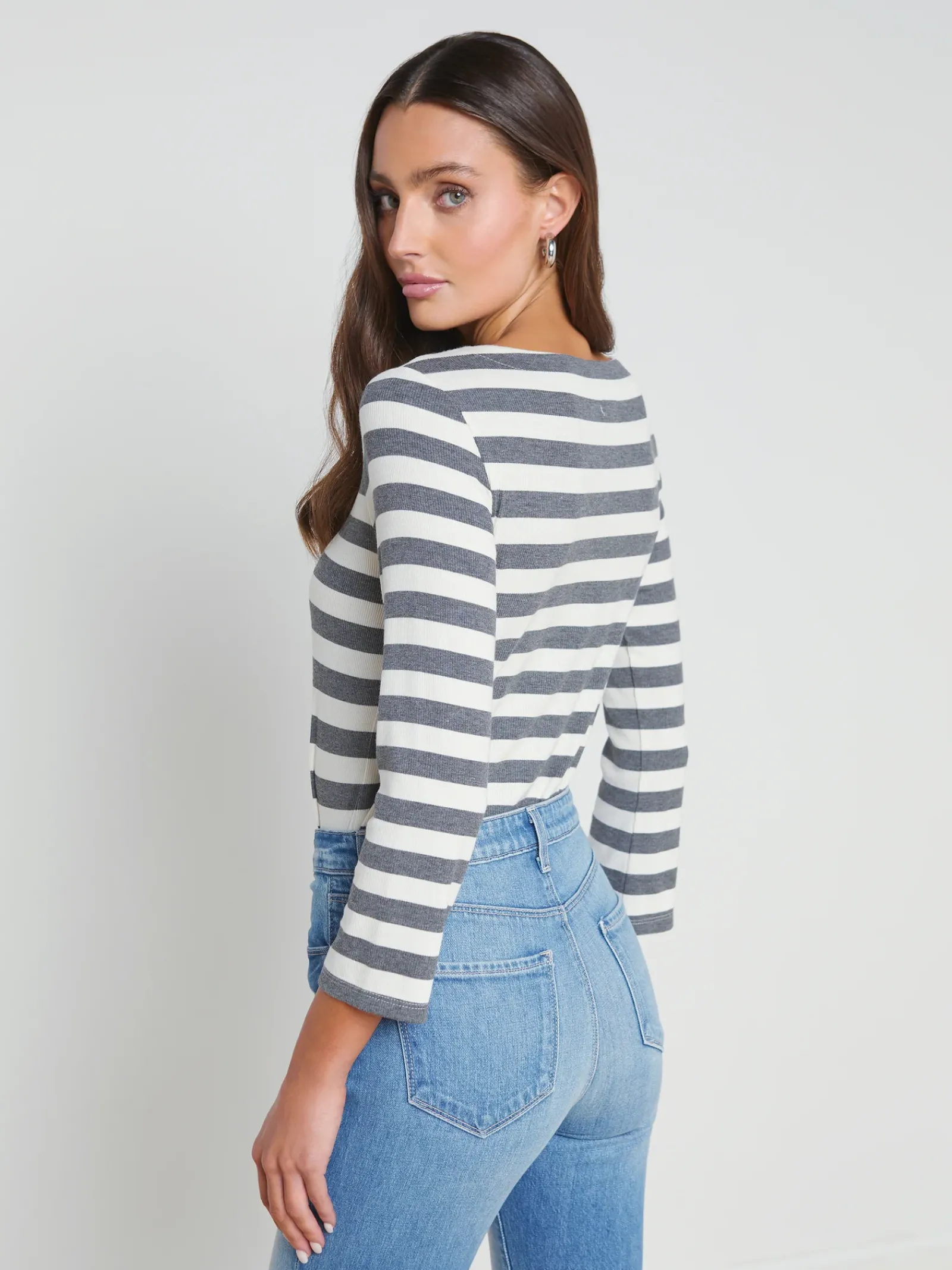 L'AGENCE Spring Collection|Lucille Boatneck Top Marengo/White Stripe