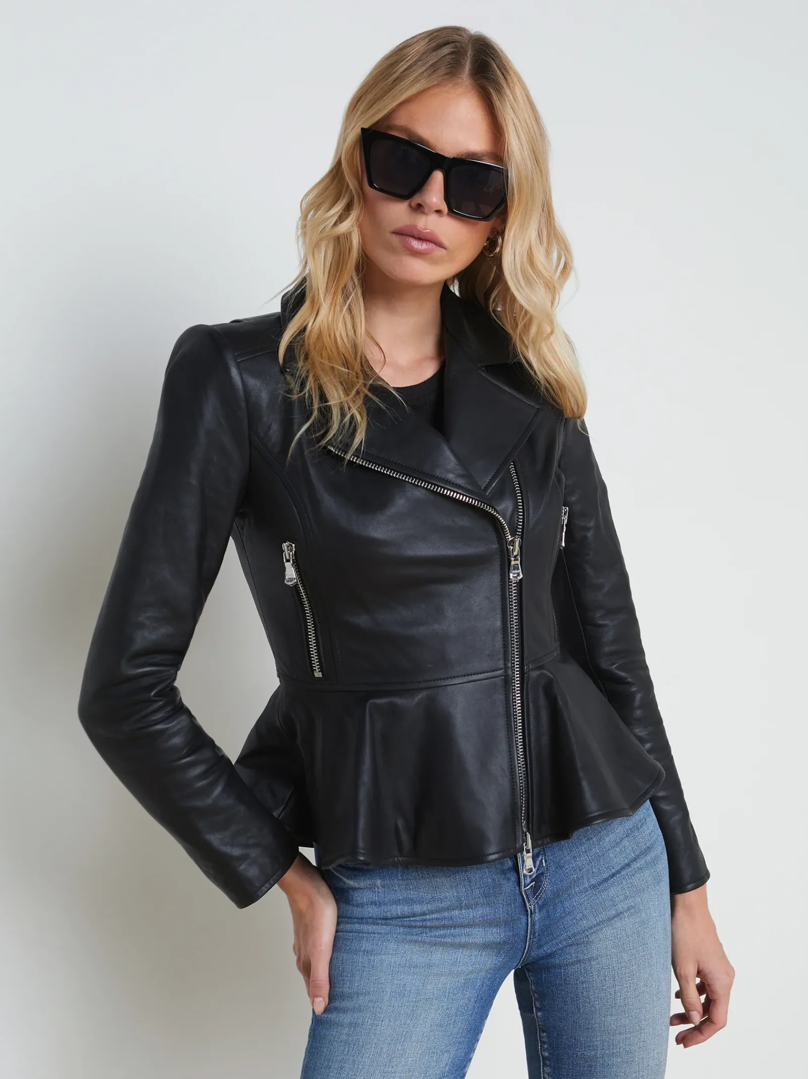 L'AGENCE All Things Black|Spring Collection|Lyric Leather Peplum Jacket Black